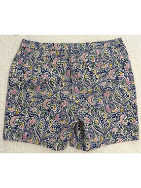 Boden Women’s Blue Pink  Paisley Chino Shorts Size 12 Cotton Blend Flat Front